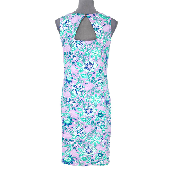 Talbots Dress Womens Medium Lavender Blue Floral Sleeveless Stretch Knit Beach - Picture 2 of 12